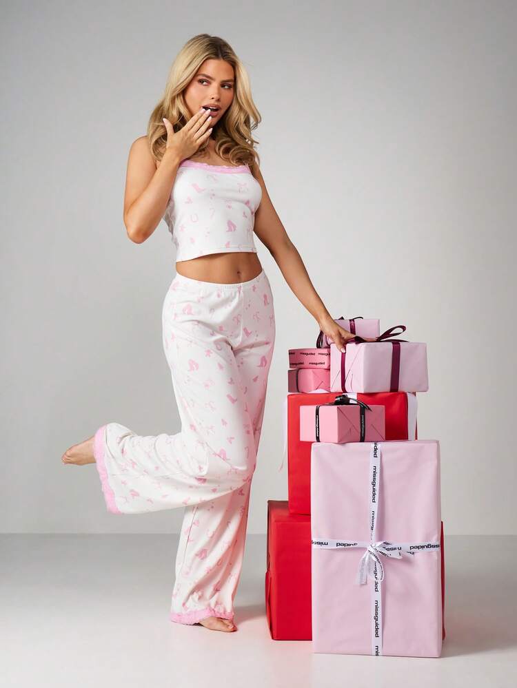 MISSGUIDED カウボーイ柄 パジャマ 2点セット レディース キャミソールとワイドパンツ ルームウェア