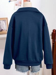 Sweetra Young Tween Girls' Casual Solid Color Fleece Sweatshirt, Autumn/Winter - Navy Blue - View 2