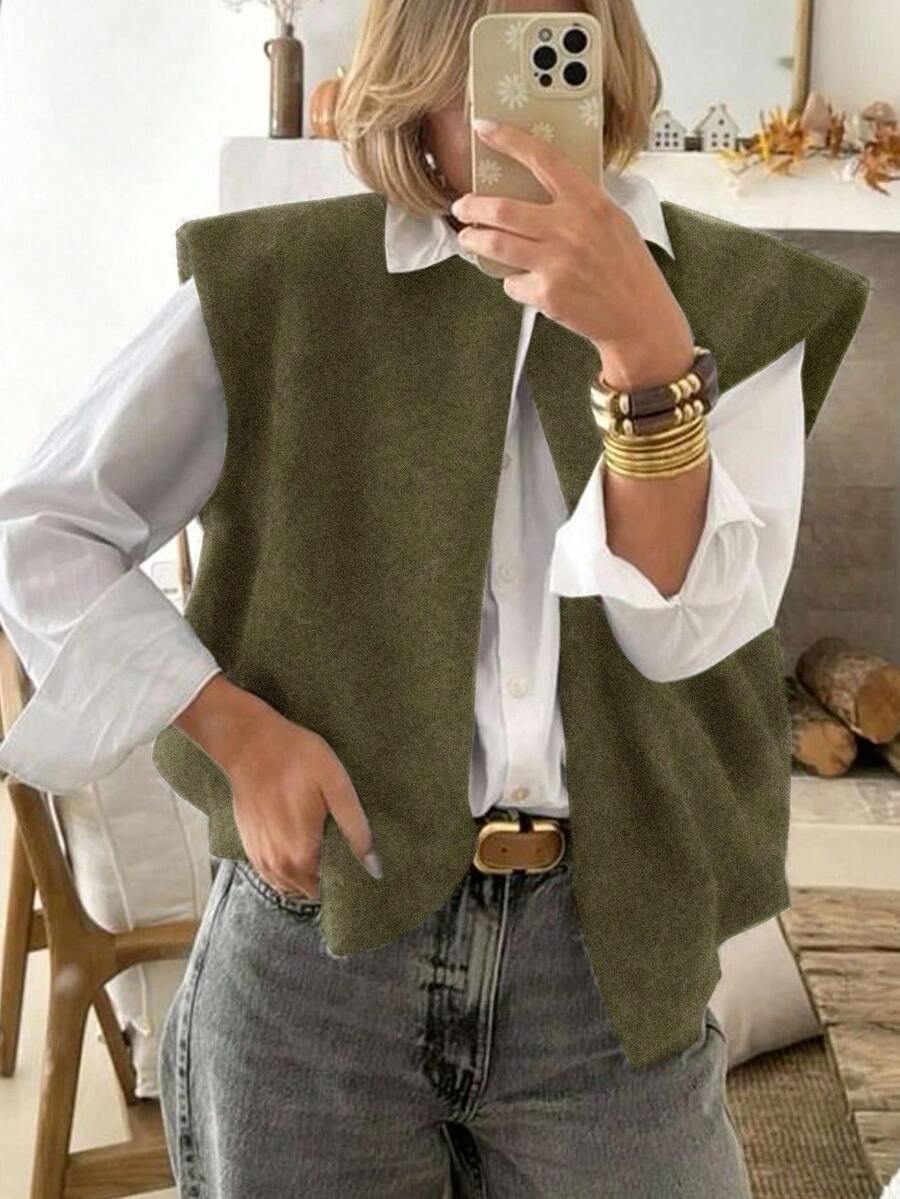 Serisse Veste sans manches en laine décontractée pour femmes, nouvelle arrivée pour l'automne/hiver - Tabac - Voir 1