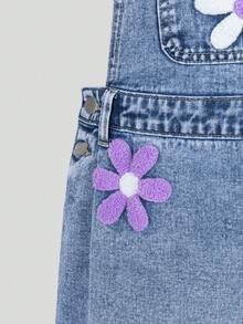 Sparklyn Tween Girls Denim Jeans, Casual Denim Jumper Dress With Floral Embroidery, Comfortable Cotton Denim, Suitable For Daily Wear, School And Commute, All Season