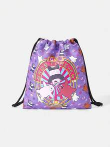 We Bare Bears X SHEIN Cartoon & Letter Print Travel Drawstring Bags, Multi-Size Storage Pouches - Violet Purple - View 3