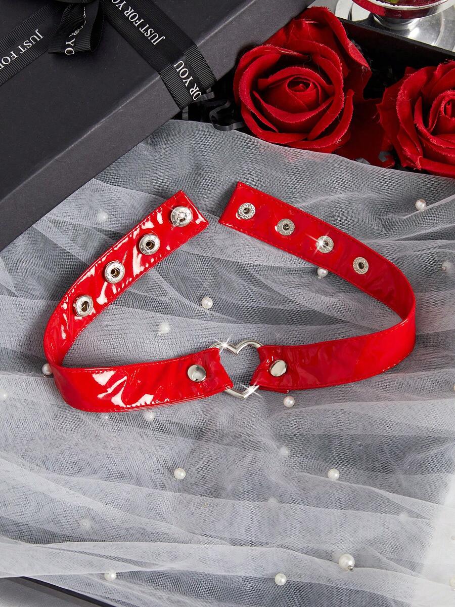1pc Women's Heart Studded Adjustable Choker Necklace