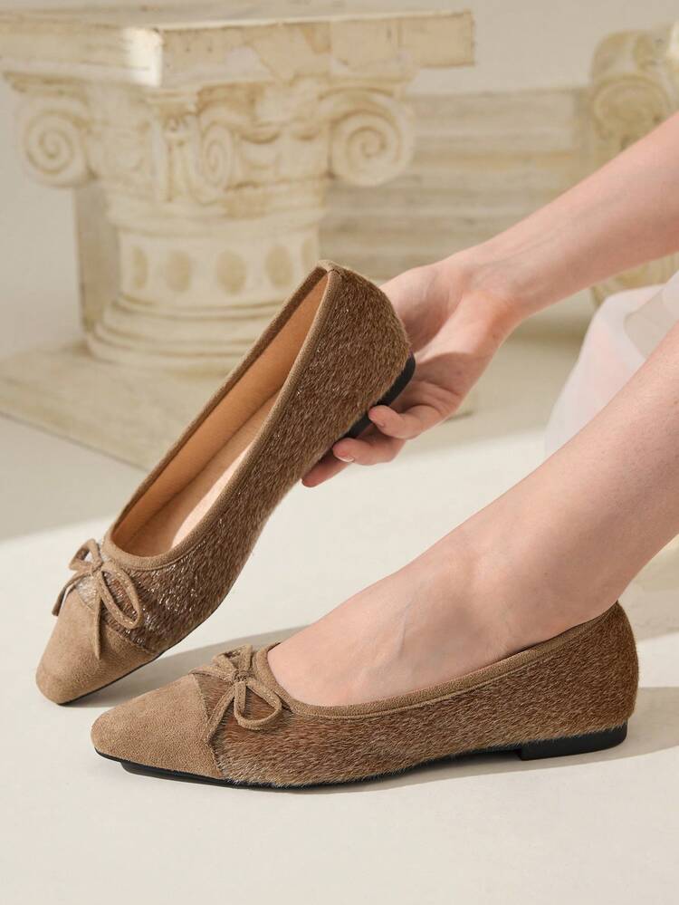 CUCCOO CHICEST New Autumn/Winter Plush Bohemian Style Bow Decor Low Vamp Square Toe Slip-On Flat Shoes For Women For Christmas