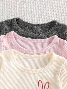 SHEIN 3pcs Baby Girls Casual Comfortable Set: Cute Rabbit Print Long Sleeve Top + Fitted Knit Pants, Autumn/Winter - Multicolor - View 7