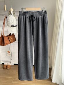 Comfortcana 大码女式抽绳腰阔腿宽松高腰休闲运动裤