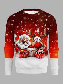 Manfinity Homme Felpa casual da uomo a girocollo, manica lunga, con stampa di renne e fiocchi di neve natalizi - Rosso - Visualizzare 2