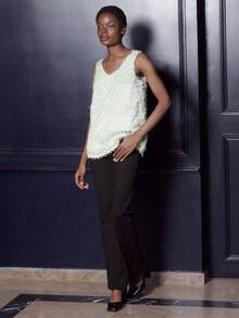 lacRébo Mint Green Sleeveless Top In Textured Fabric With Deep Scoop Back Party Outfits Shiny Top  New Year - Mint Green - View 5