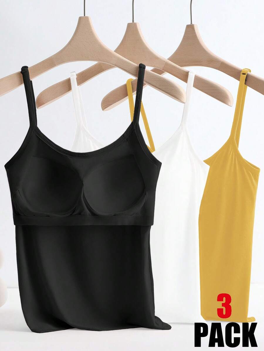 SHEIN LUNE 1 套 3 件防滑加垫吊带背心' - 彩色 - 查看 1