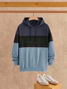 Manfinity NXTstreet Men's Casual Knit Patchwork Loose Drop Shoulder Long Sleeve Hoodie Hoodies For Men Hoodies For Men Blue Men Hoodies Pullovers Mens Hoodies Casual Hoody For Men - Multicolor - View 5