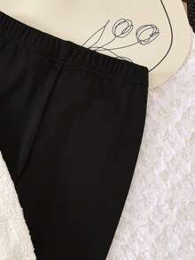 青少年女孩贴花羊毛连帽运动衫和黑色裤子套装 - 白色 - 查看 6