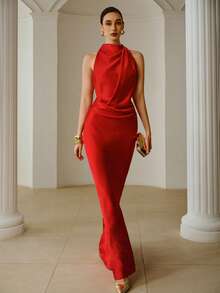 ZEYLAH 女士缎面吊带连衣裙 - 紅色 - 查看 4