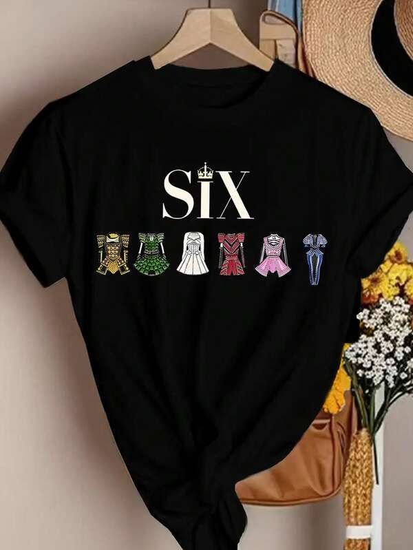 EMERY ROSE 6 camisetas vintage de los 90 con estampado de armadura para musicales - Parte superior de manga corta y cuello redondo casual, seis diseños de ropa, edición regular lavable a máquina para mujer, camisetas de primavera y verano, tela cómoda, disfraz de musical