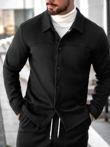 Manfinity Homme 男士纯色单排扣西装外套和裤子休闲套装 - 黑色 - 查看 3