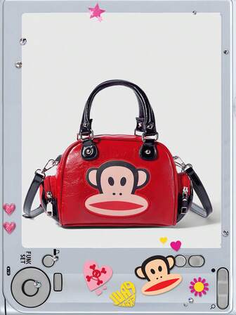 Paul Frank X ROMWE Bolso de mano con asa superior de moda con gráfico de dibujos animados para mujer