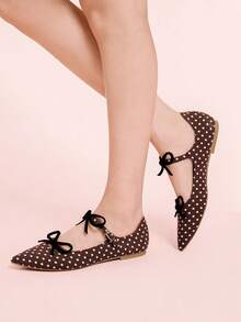 CUCCOO DOLLMOD Pantofi Mary Jane cu buline, drăguți și eleganți, pentru femei, cu funde duble - Maro ciocolata - Vizualizare 5