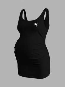 Modmama Spring Women, Casual Woman, Fall ,Autumn ,Maternity Solid Color Scoop Neck Sleeveless Wide Strap Ruched Casual Tank Top Nursing Tank Top - Black and White - View 7