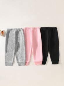 SHEIN Playful Pals 3件套女婴可爱猫咪印花舒适针织裤，秋冬季 - 彩色 - 查看 2