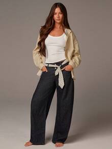 Athîral Women's Wide-Leg, Loose-Fitting Dark Blue Jeans With Button Front Pockets.  Relaxed Fit,Make Legs Look Longer, Casual Style,Winter Clothes For Women - Blue - View 1