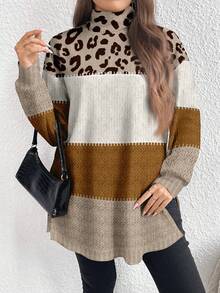 EMERY ROSE Áo thun dài cổ lọ họa tiết da báo cỡ lớn, đơn giản, tối giản, mùa xuân/thu - Nhiều màu - Xem 3