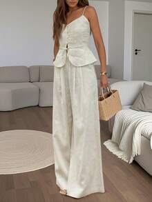 INAWLY Solva Set de 2 piezas de top de tirantes y pantalones de unicolor para mujer, apto para el verano