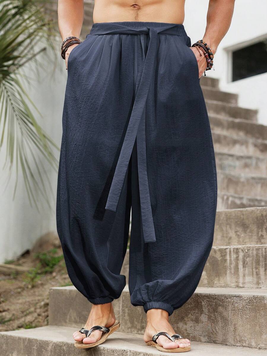 Manfinity RSRT Men's Loose Wide Leg Pants, Style Casual Trousers, Nepal Wide Leg Pants Harem Pants Boho Pants