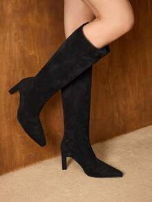 MOTF PREMIUM WOMEN'S FASHION POINTED TOE KNEE-HIGH BOOTS FOR CHRISTMAS - Black - View 4