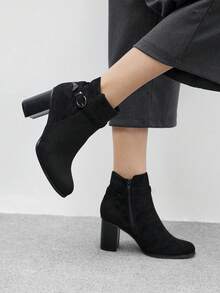 CUCCOO BIZCHIC Women's Round Toe Chunky Heel Mid-Calf Boots, Everyday Wear - Black - View 3