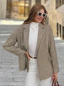 Women's Autumn/Winter Plaid Retro Blazer Jacket - Multicolor - View 4