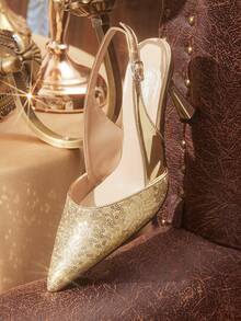 CUCCOO TILAWA Pantofi cu toc înalt și sclipici pentru femei, cu vârf ascuțit și aspect glamuros, la modă