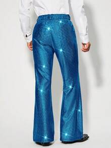 Manfinity BRENVOR 针织休闲时尚宽松长裤，带口袋，箔印图案 - 寶藍色 - 查看 6