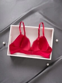 1 pieza Sujetador con aros realzador de busto simple y sexy de encaje