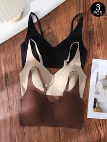 SHEIN 3pcs/Set Seamless Wireless Bras For Women, Solid Color - Multicolor - View 3