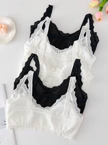 4 Pack Teen Girls White Bras,Lace Trim Bralettes Adjustable Straps Summer Light Support Seamless Look No Underwire Comfortable Everyday Work Sleep - Multicolor - View 2
