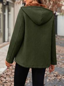 SHEIN LUNE Áo hoodie lót nhiệt màu trơn có túi dành cho nữ, dáng ôm vừa vặn, thường ngày, thu/đông - màu xanh lá - Xem 2