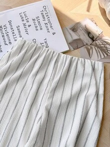 Elamini 复古白色女士休闲宽松条纹直筒裤，适合日常穿着、通勤和学院风。 - 白色 - 查看 5