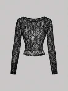 SHEIN MOD 两件套薄纱蕾丝长袖T恤，黑白两色