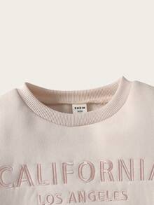 Maija Kids 男童针织杏色英文刺绣图案圆领卫衣和裤子休闲套装 - 杏色 - 查看 7