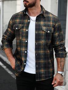 Manfinity Homme Men's Button Front Long Sleeve Plaid Jacket, Casual Daily Wear,Fall Men Clothes,Winter Men Jacket,Warm Jacket,Plaid Shirt Flannel Button Up Plaid Flannel Long Sleeve Flannel Flannels For Men Plaid Button Up Men - Multicolor - View 5