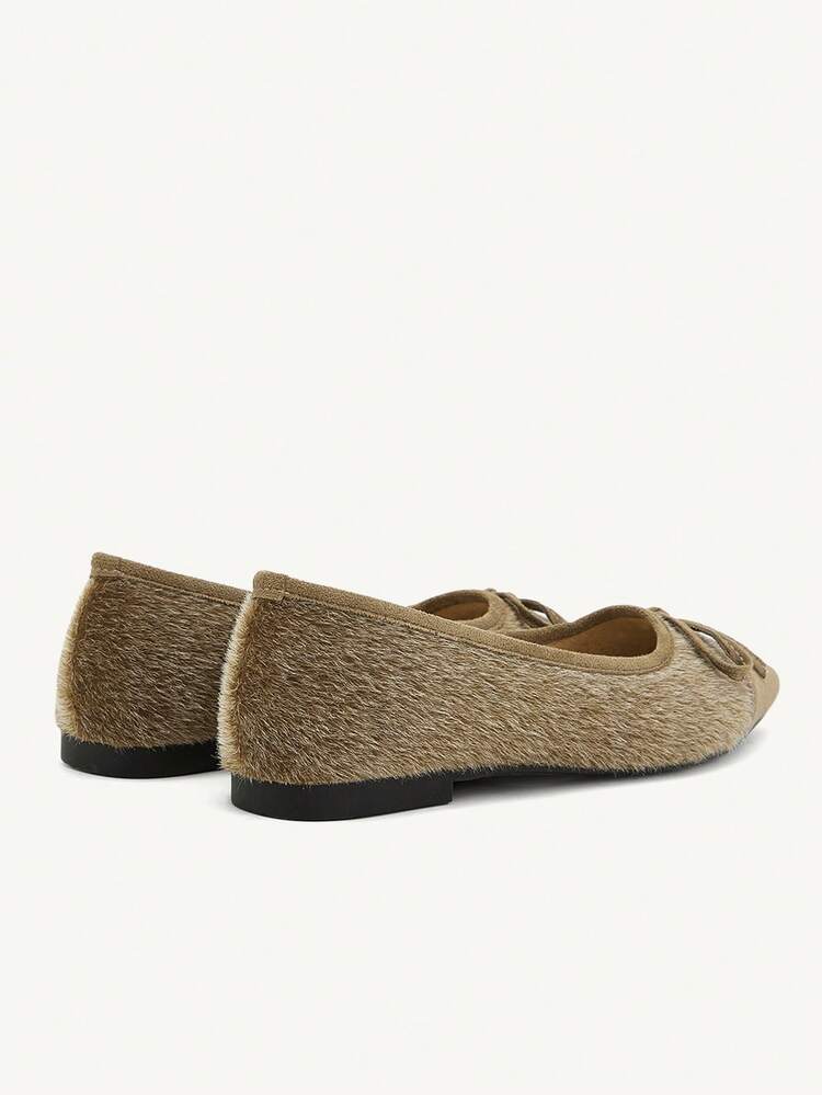 CUCCOO CHICEST New Autumn/Winter Plush Bohemian Style Bow Decor Low Vamp Square Toe Slip-On Flat Shoes For Women For Christmas