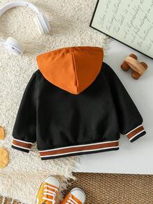 Baby Boys Hooded Jacket With English Slogan Embroidery, 2 In 1, Streetwear Sports Style, Suitable For Outings, Vacations, Photo Shoots, Campus And More, Autumn/Winter - Multicolor - View 2