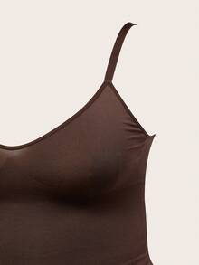 SHAPORA 大码女式纯色休闲吊带修身连衣裙 - 棕色 - 查看 7