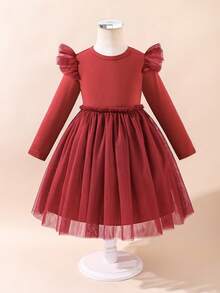 Glamorique Kids Girls' Halloween Mesh Skirt, Suitable For Girls' Daily, Birthday Party, And Other Occasions - Burgundy - View 1