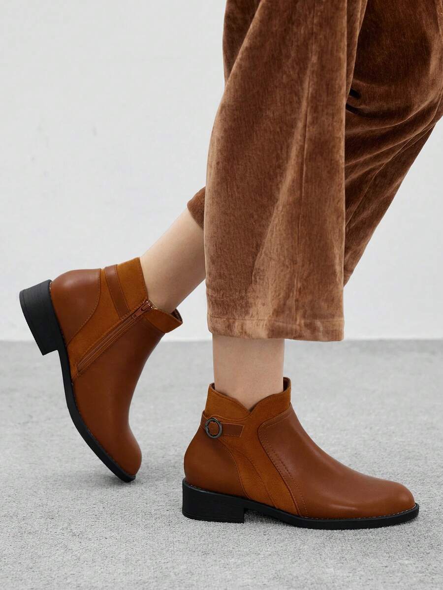 CUCCOO BIZCHIC Women's Fashion Versatile Chunky Heel Ankle Boots - Camel - View 1