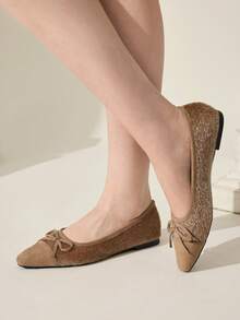 CUCCOO CHICEST Nuevos zapatos planos de estilo bohemio con lazo para mujer, de puntera cuadrada y empeine bajo, para otoño/invierno - Albaricoque - Ver 4