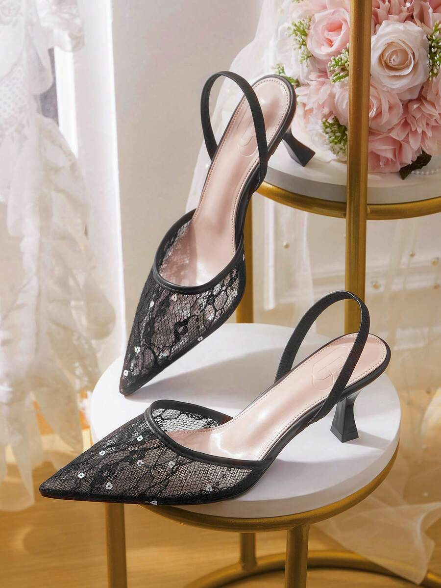 CUCCOO HITCHD Women's Fashionable Black Floral Elegant Party High Heel Sandals - Black - View 1