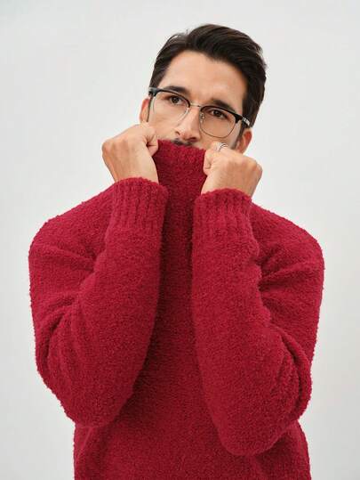 Manfinity Homme Men's Solid Color Crew Neck Long Sleeve Casual Sweater, Autumn/Winter Christmas