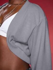 Normani 女士休闲纯色短款外套，春秋冬装 - 黑色 - 查看 6