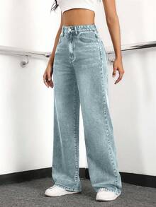 EURMUSE Women's Loose Fit Casual Denim Jeans With Side Pockets And Wide-Leg Design - Light Wash - View 6
