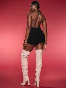 Normani Sexy Split & Tie Strap Open-Back Bodycon Mini Dress, Summer,Summer Dresses For Women,Backless Dress - Black - View 2