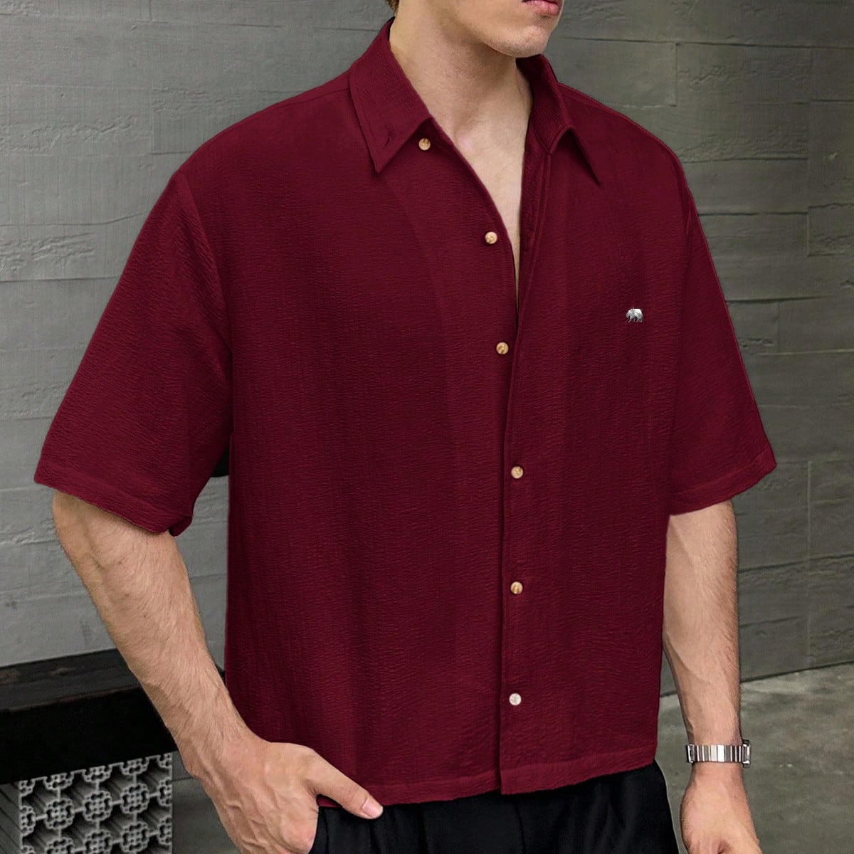 Camisa de manga corta con botones delanteros y bordado de árbol de coco tejida casual para hombre, verano, Hawái, vacaciones, regalos del Día del P